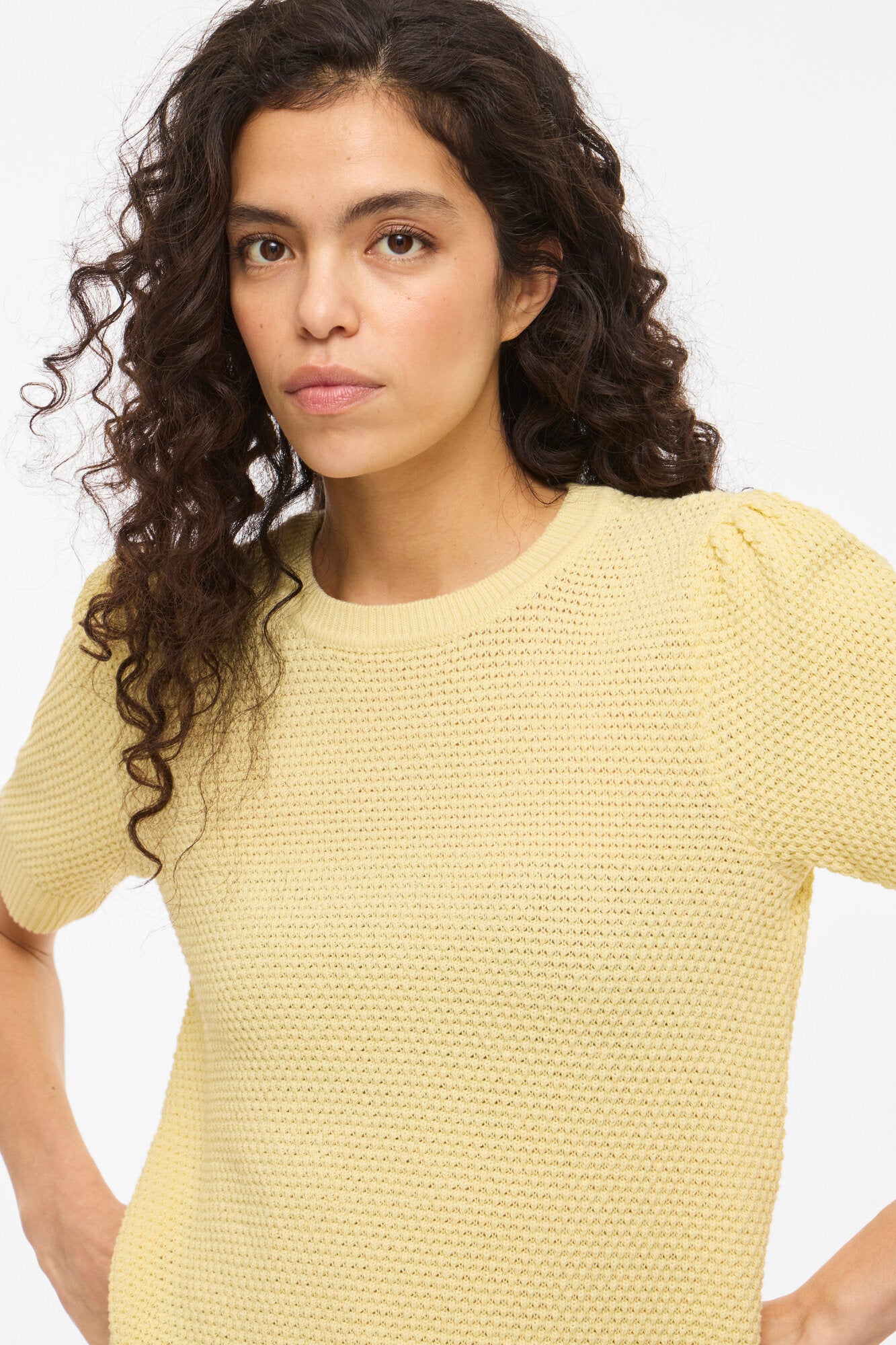 Vidalo kortærmet striktrøje - Pastel Yellow
